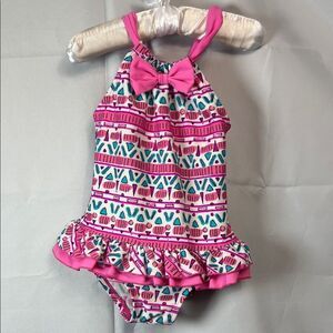 Floatimini pink and blue geometric print ruffle skirt swimsuit size 3T